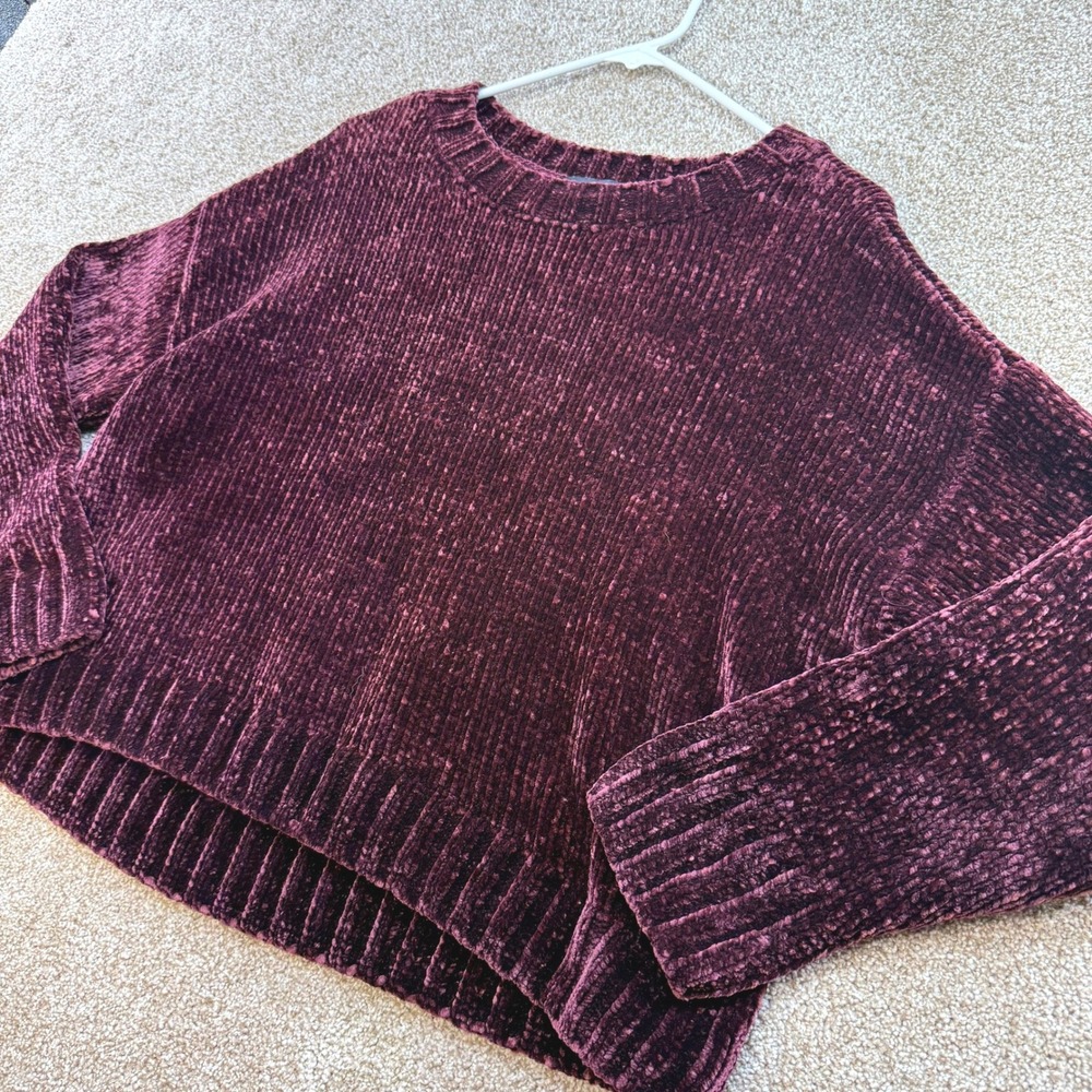 Sanctuary Womens Chenille Pullover Sweater S Burgundy‎ Y2K Crop Fall winter Cozy